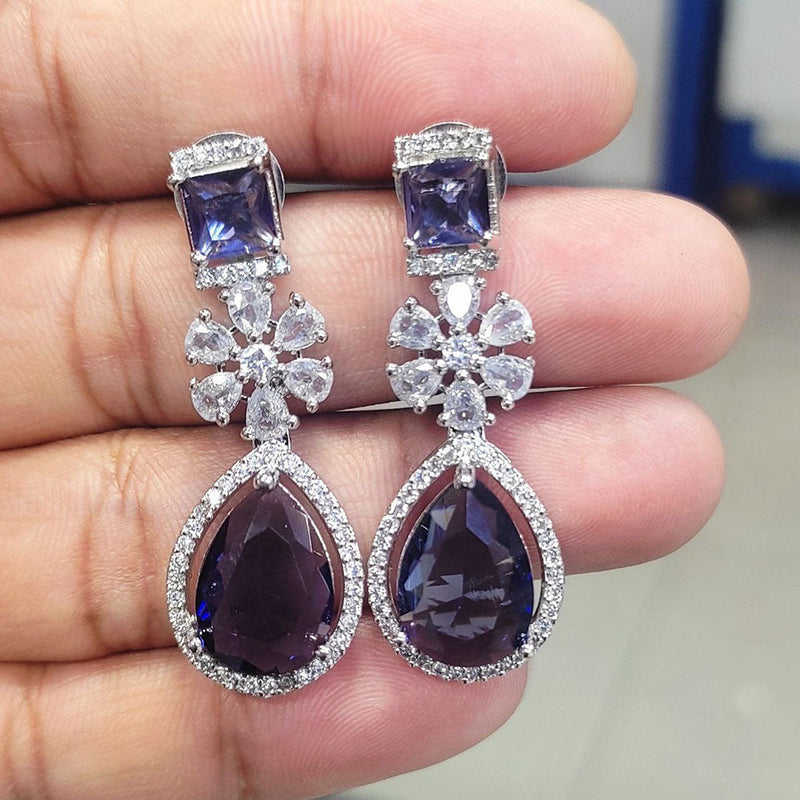 Aamrapali Silver Plated American Diamond  Dangler Earrings