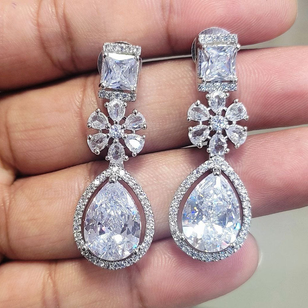 Aamrapali Silver Plated American Diamond  Dangler Earrings