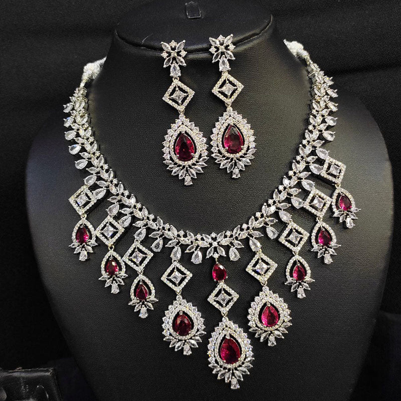 Aamrapali Silver Plated American Diamond Necklace Set