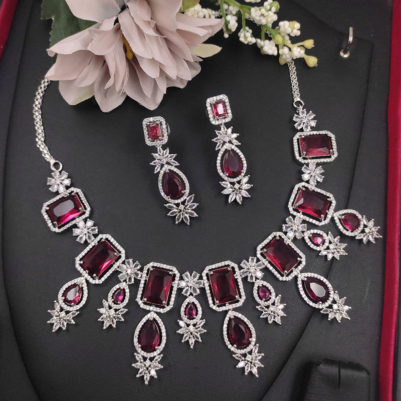 Aamrapali Silver Plated American Diamond Necklace Set