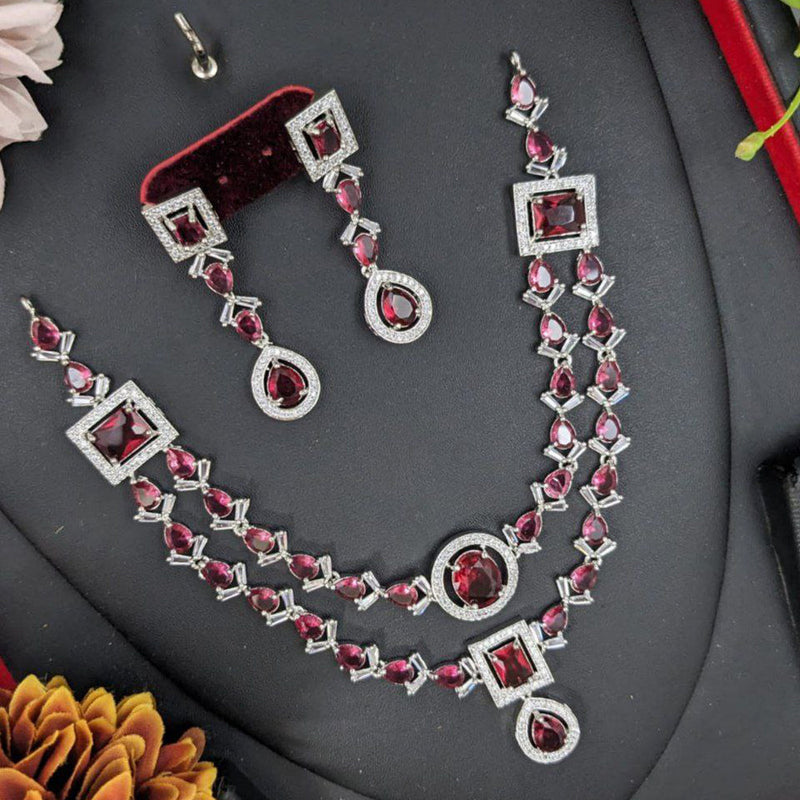 Aamrapali Silver Plated American Diamond Necklace Set