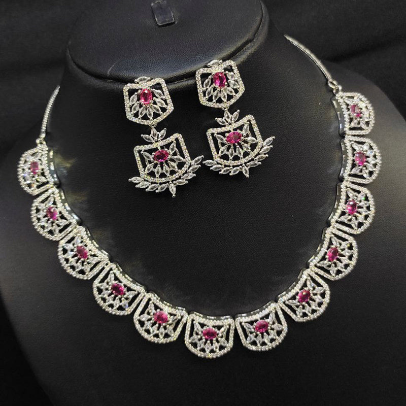 Aamrapali Silver Plated American Diamond Necklace Set