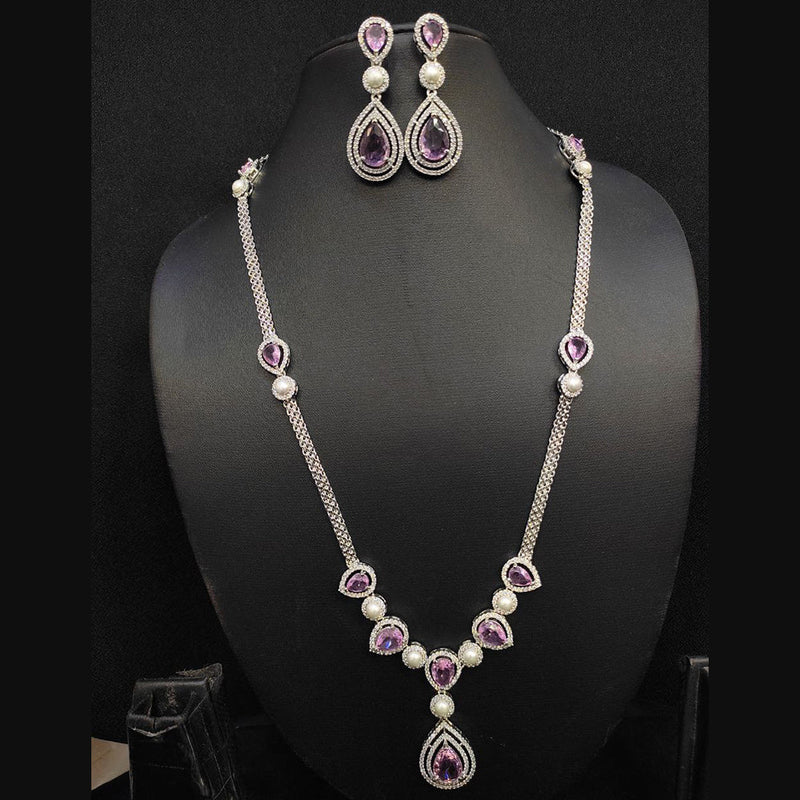 Aamrapali Silver Plated American Diamond Necklace Set