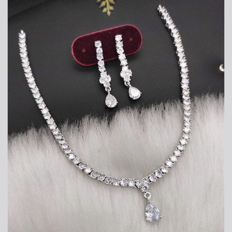 Aamrapali Silver Plated American Diamond Necklace Set