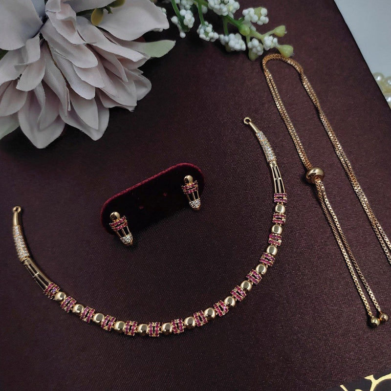 Aamrapali Gold Plated American Diamond Necklace Set