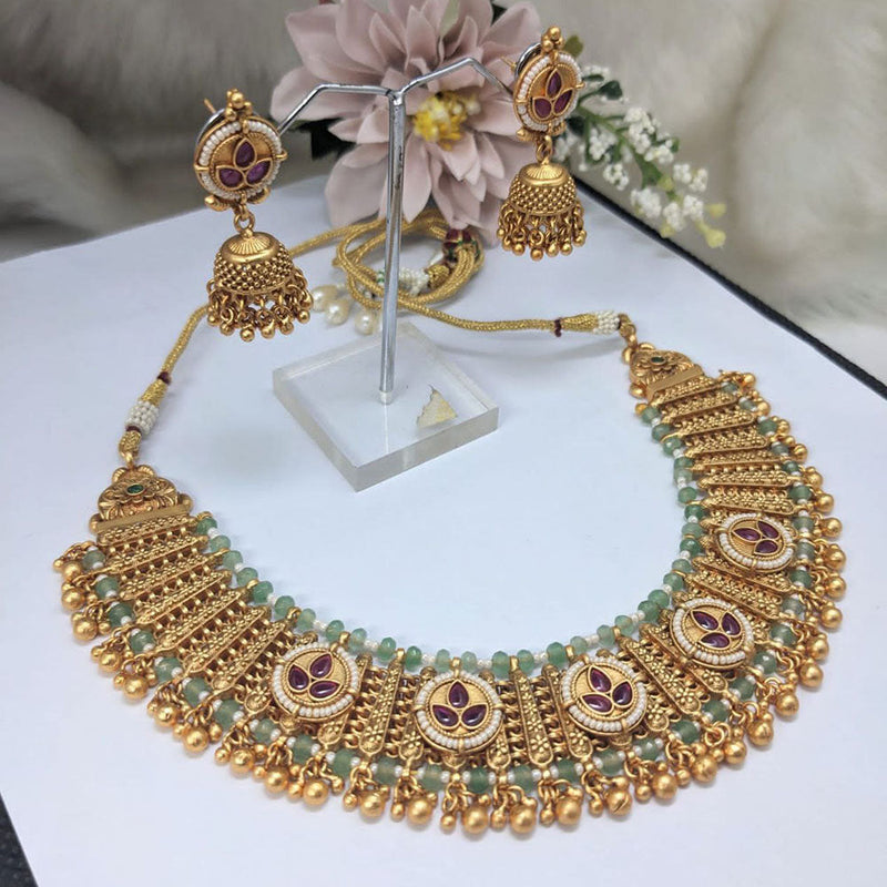 Aamrapali Gold Plated Pota Stone And Beads Necklace Set