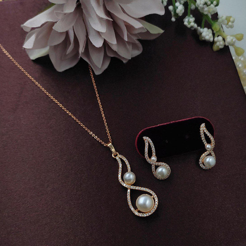 Aamrapali Rose Gold Plated Pearl And Austrian Stone Pendant Set