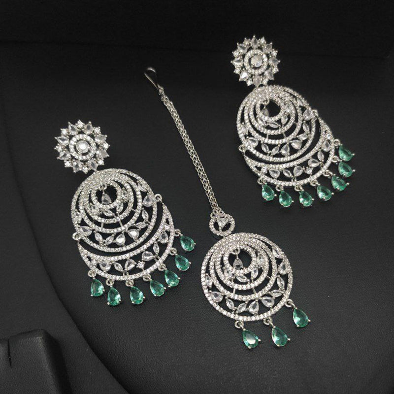 Aamrapali Silver Plated AD Earrings With Maangikka