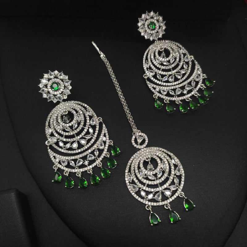 Aamrapali Silver Plated AD Earrings With Maangikka