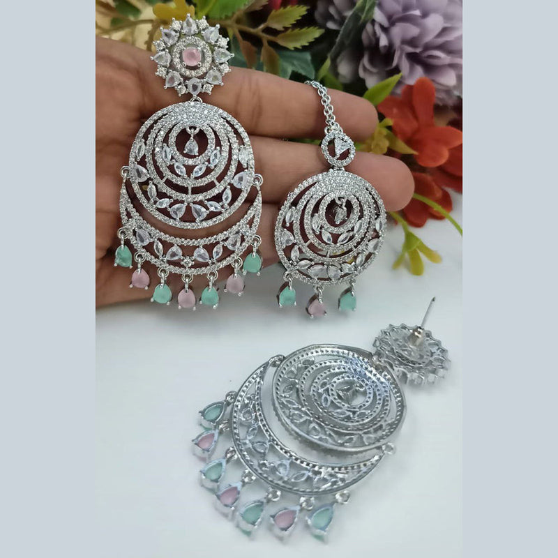 Aamrapali Silver Plated AD Earrings With Maangikka