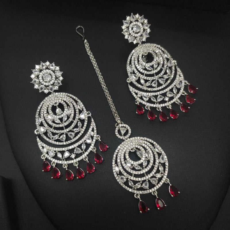 Aamrapali Silver Plated AD Earrings With Maangikka