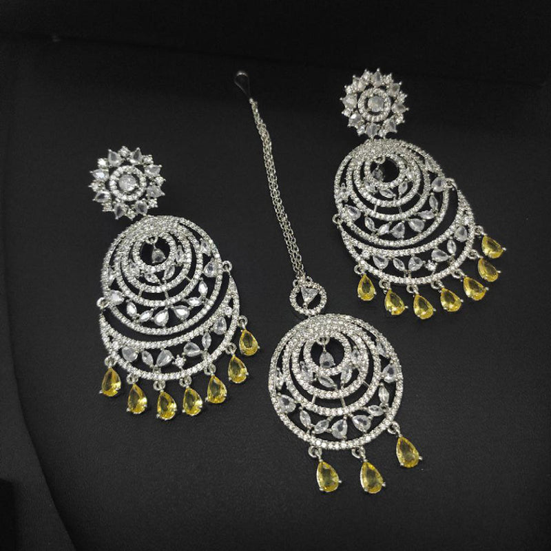 Aamrapali Silver Plated AD Earrings With Maangikka