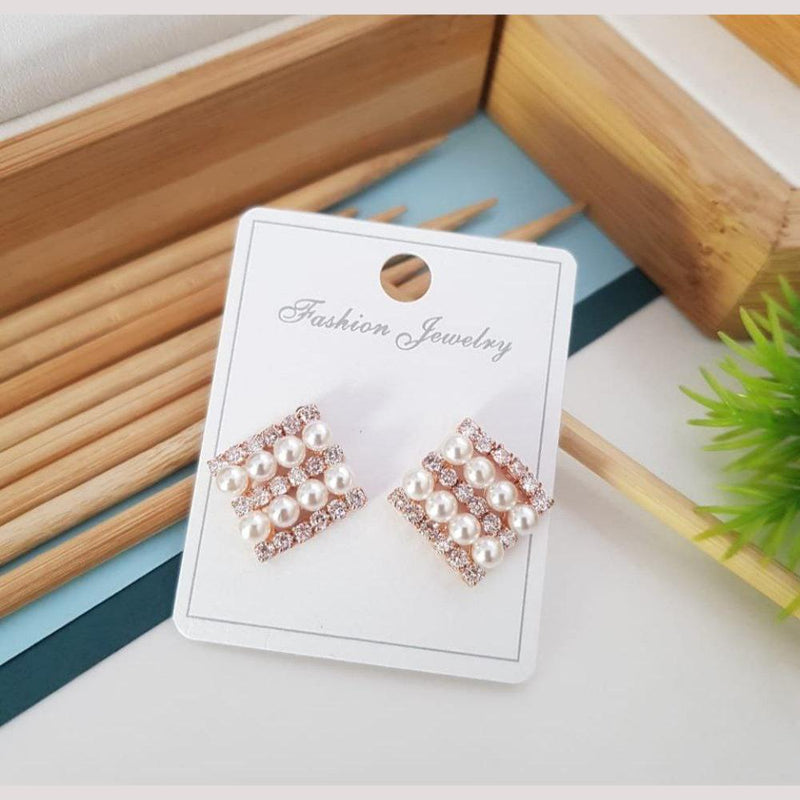 Aamrapali Rose  Gold Plated Pearl And Austrian Stone Dangler Earrings