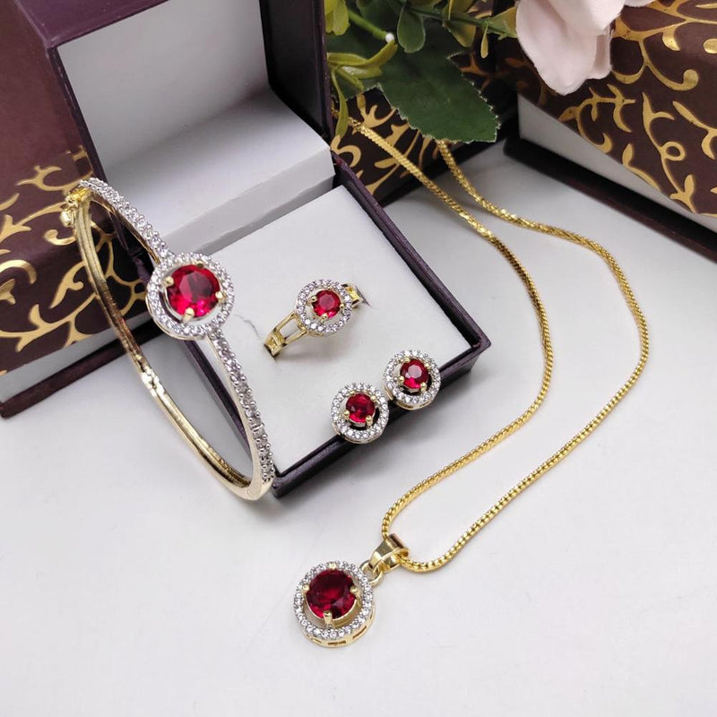 Aamrapali Gold Plated AD Chain Pendant Set