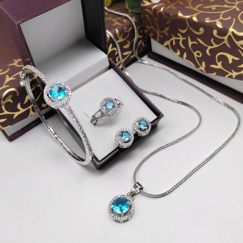 Aamrapali Silver Plated AD Chain Pendant Set