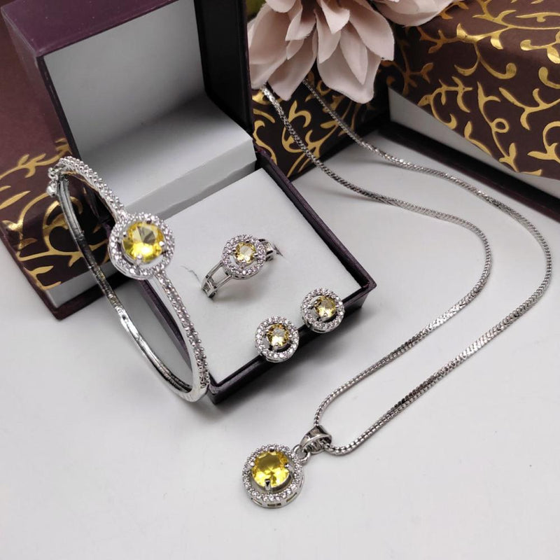 Aamrapali Silver Plated AD Chain Pendant Set