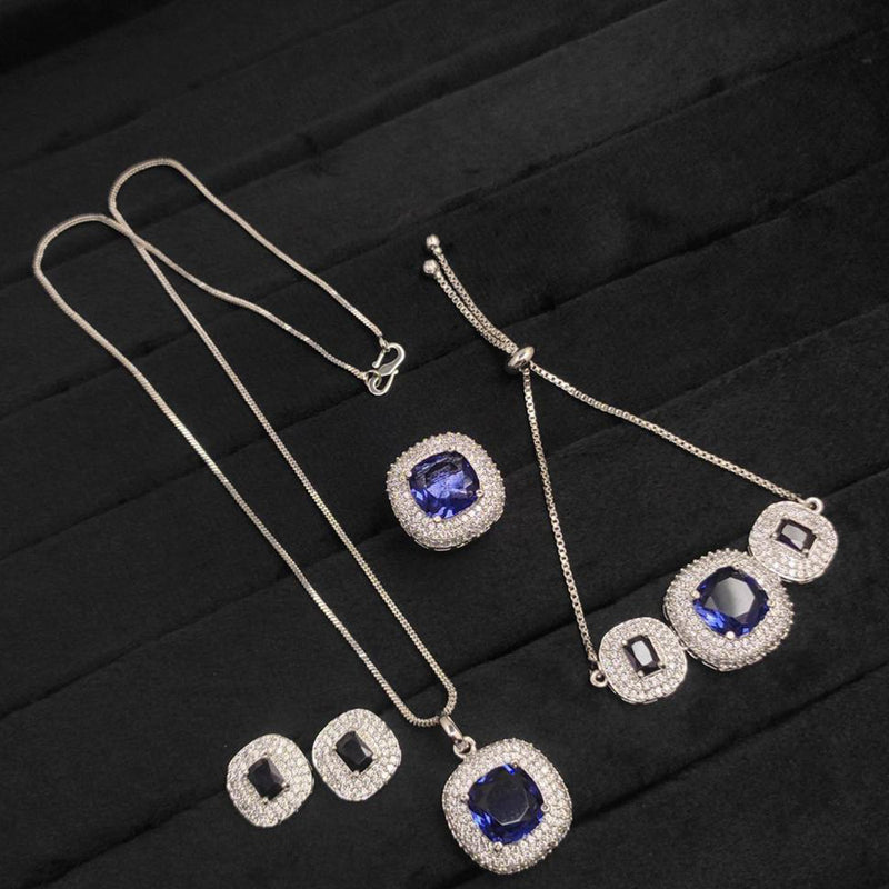 Aamrapali Silver Plated AD Chain Pendant Set