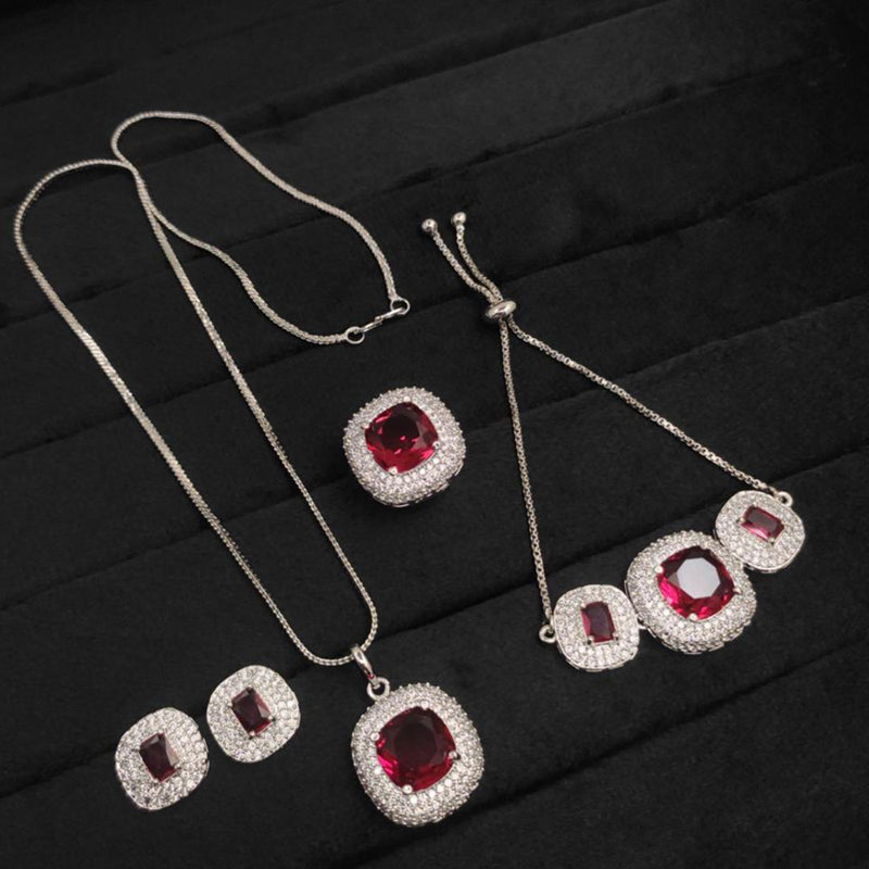 Aamrapali Silver Plated AD Chain Pendant Set