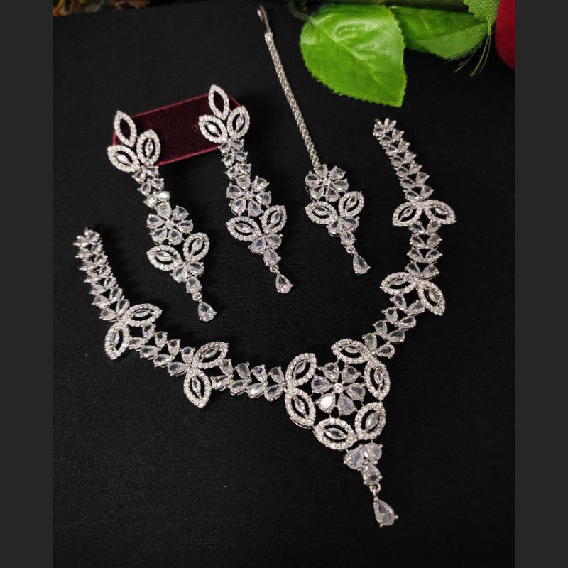 Aamrapali Sliver Plated American Diamond Necklace Set