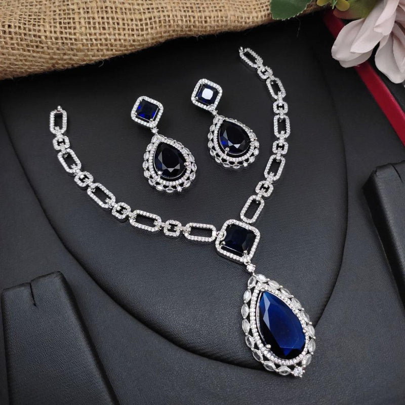 Aamrapali Silver Plated AD Necklace Set