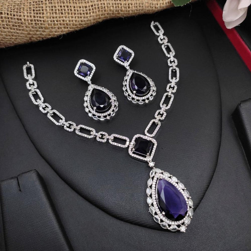 Aamrapali Silver Plated AD Necklace Set