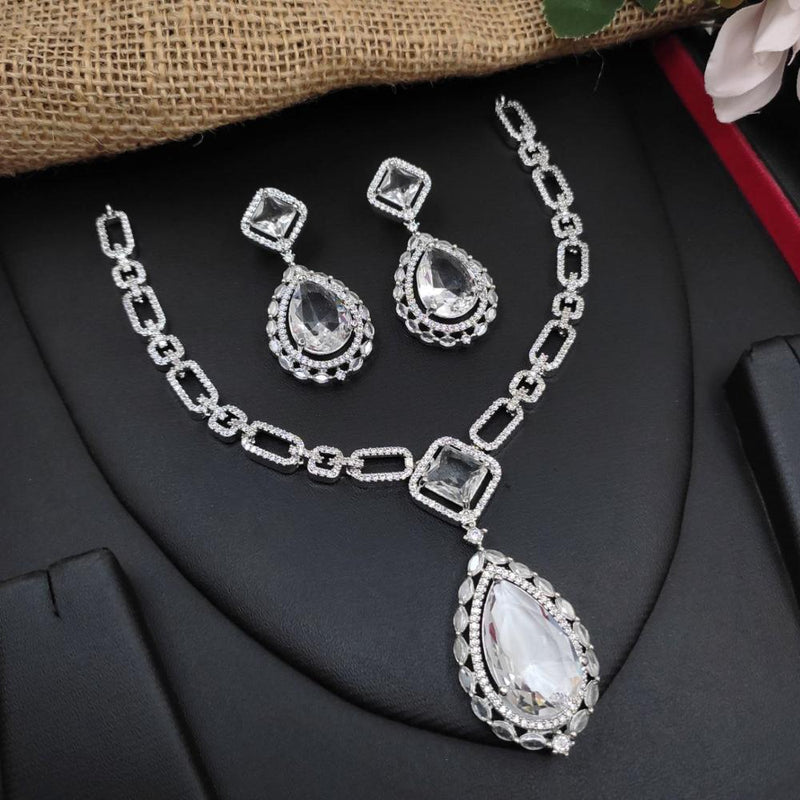 Aamrapali Silver Plated AD Necklace Set