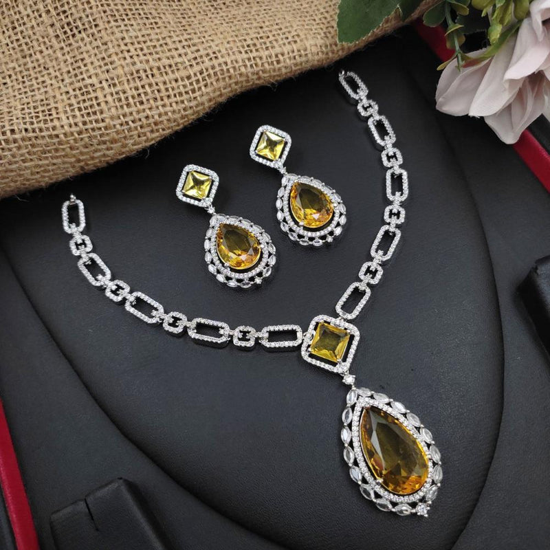 Aamrapali Silver Plated AD Necklace Set