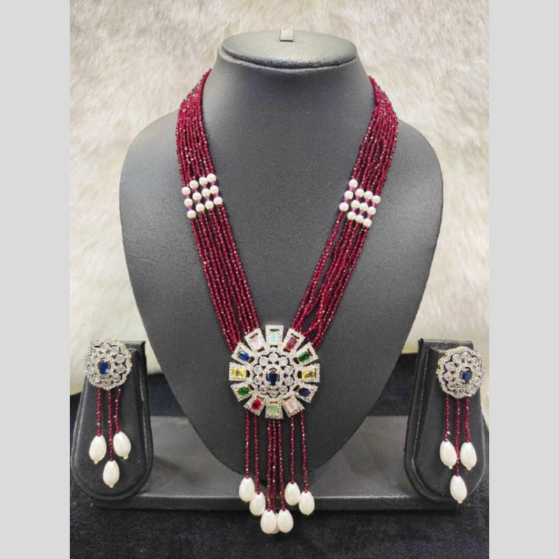 Aamrapali Gold Plated AD And Pearl Necklace Set