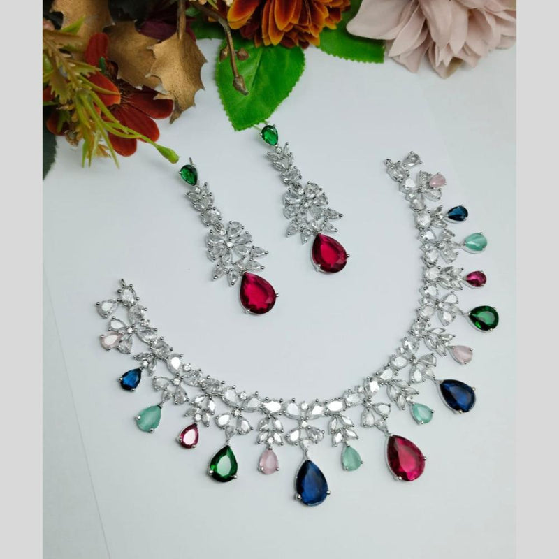 Aamrapali Silver Plated American Diamond Necklace Set