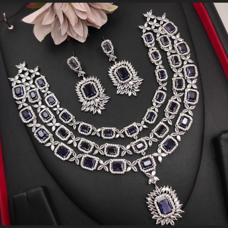 Aamrapali Silver Plated American Diamond Multi Layer Necklace Set