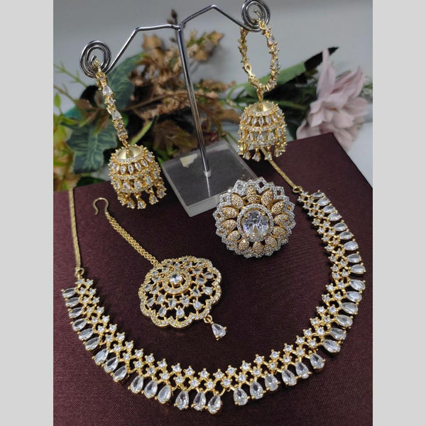 Aamrapali Gold Plated American Diamond Necklace Set With Ring