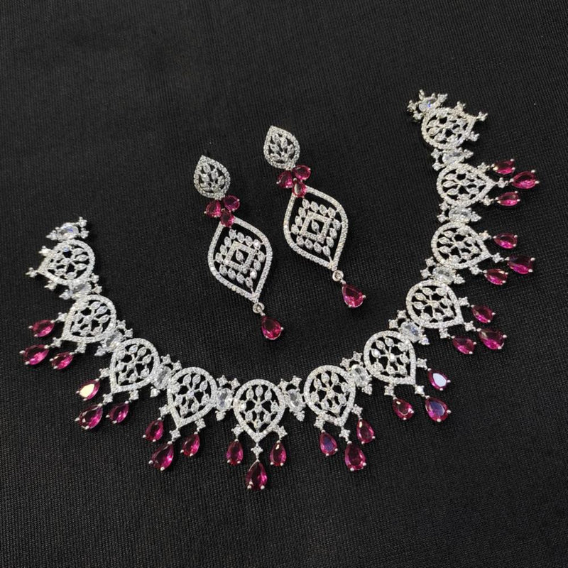 Aamrapali Silver Plated American Diamond Necklace Set