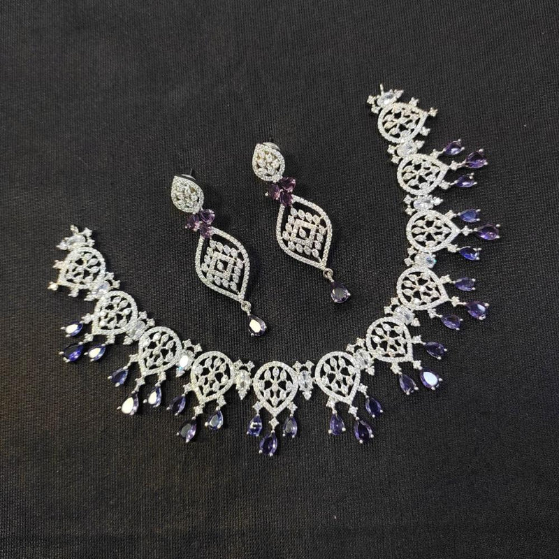 Aamrapali Silver Plated American Diamond Necklace Set