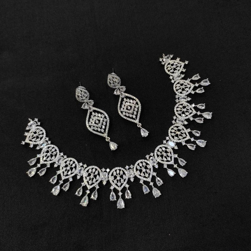 Aamrapali Silver Plated American Diamond Necklace Set