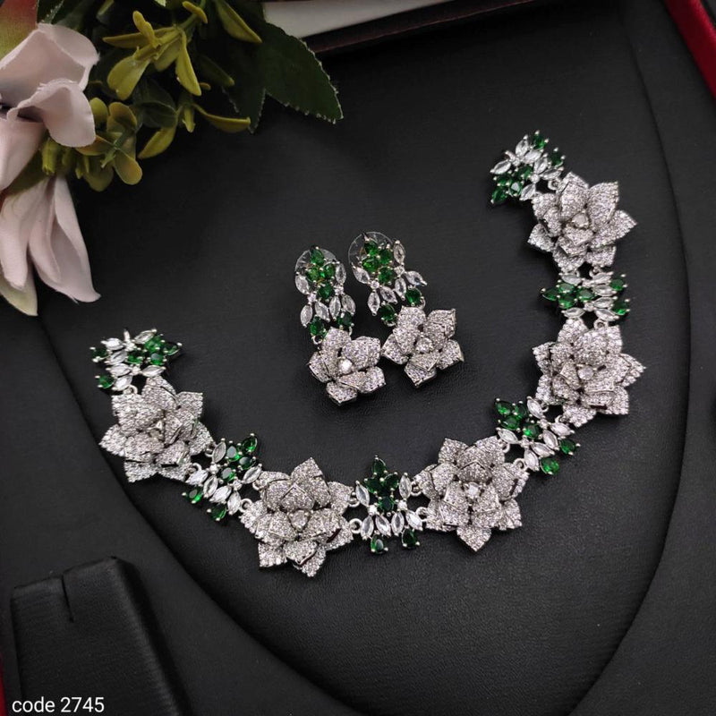 Aamrapali Silver Plated American Diamond Necklace Set