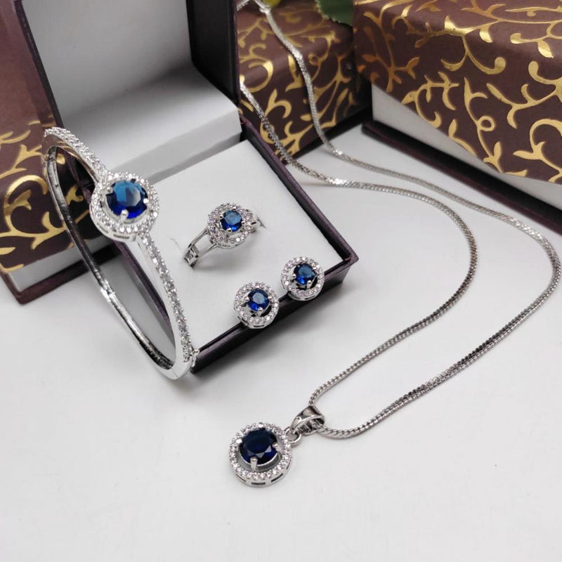 Aamrapali Silver Plated American Diamond Combo Set