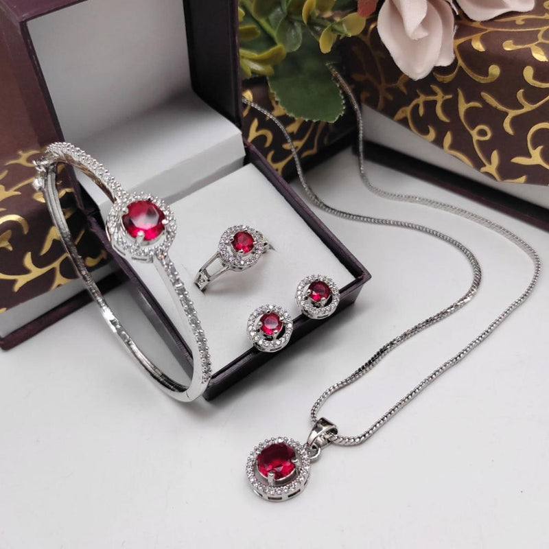 Aamrapali Silver Plated American Diamond Combo Set