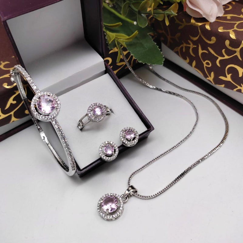 Aamrapali Silver Plated American Diamond Combo Set