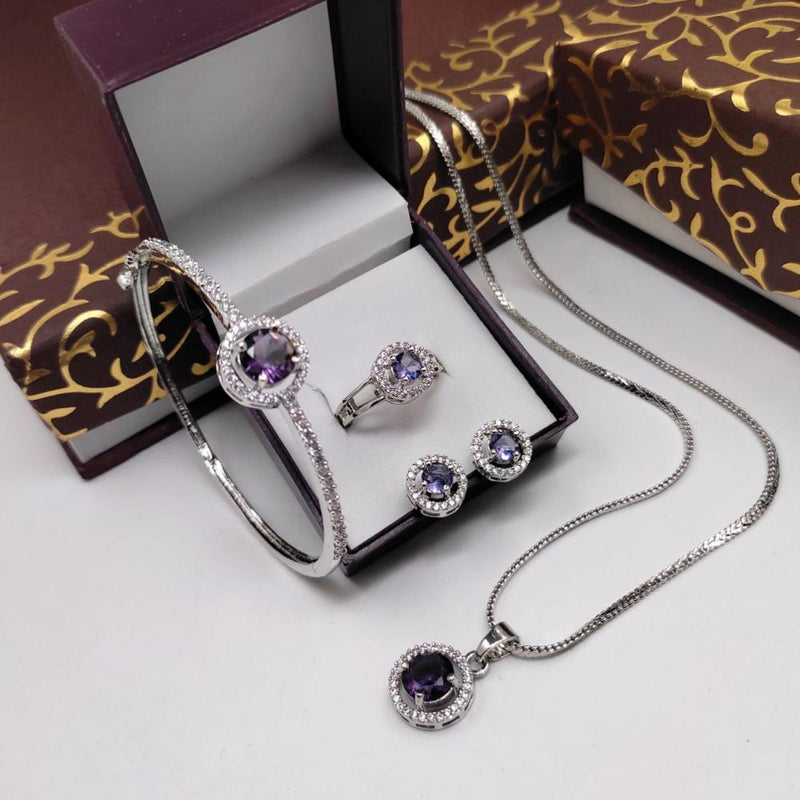 Aamrapali Silver Plated American Diamond Combo Set