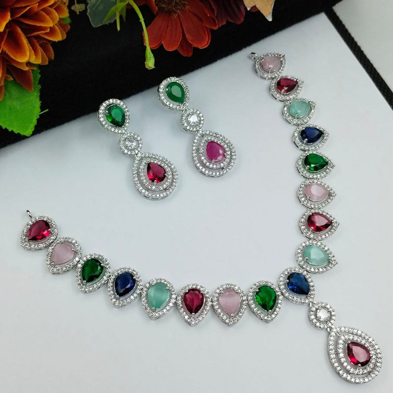 Aamrapali Silver Plated AD Necklace Set