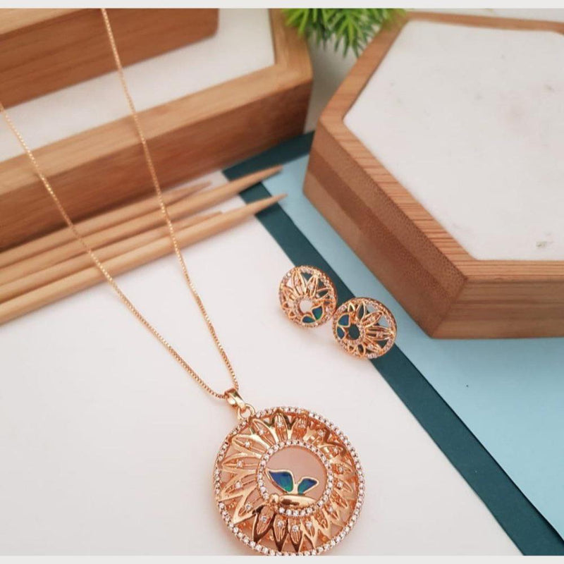 Aamrapali Rose Gold Plated Austrian Stone Chain Pendant Set