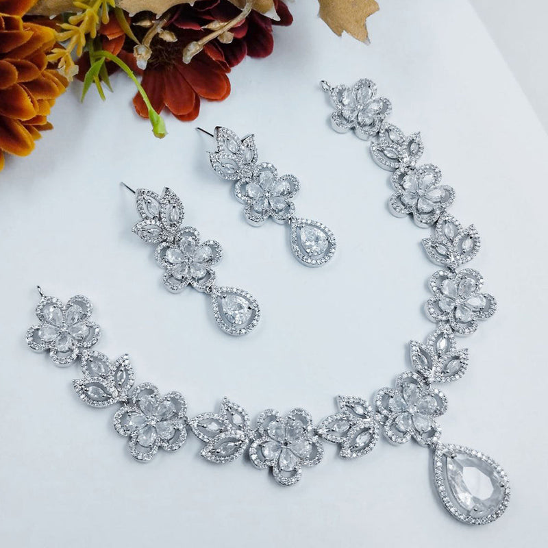 Aamrapali  Silver Plated American Diamond Necklace Set