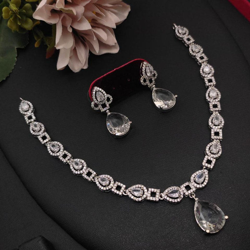 Aamrapali Silver Plated AD Necklace Set