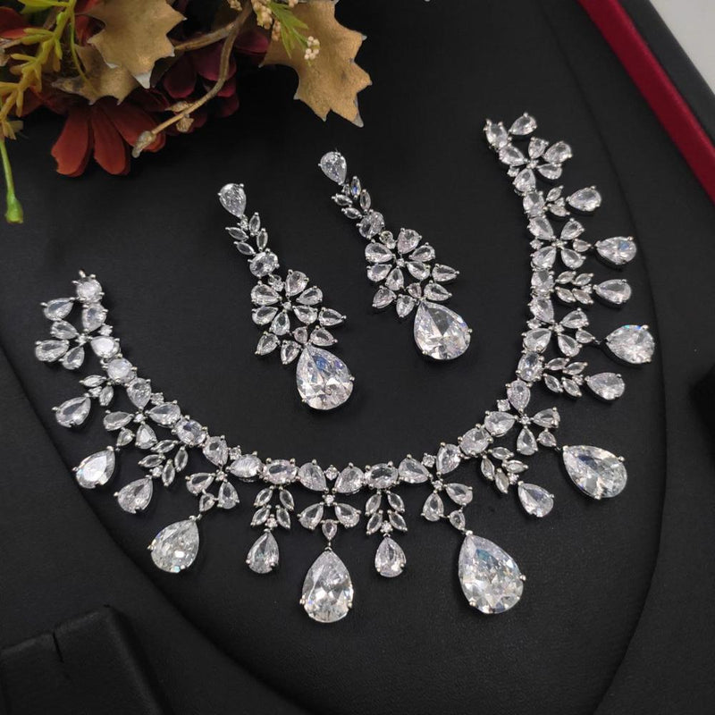 Aamrapali Silver Plated AD Necklace Set