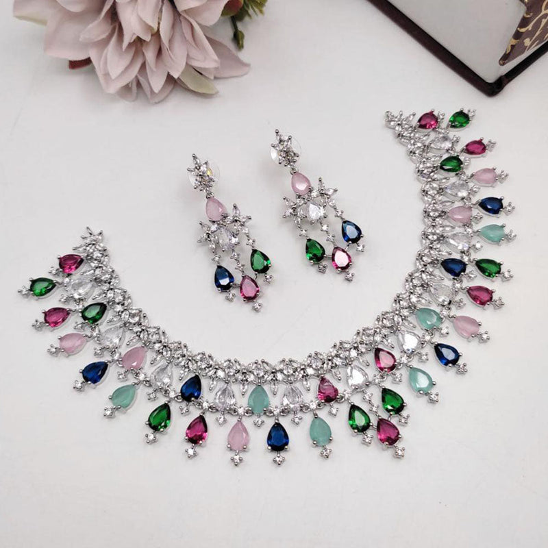 Aamrapali Silver Plated AD Necklace Set