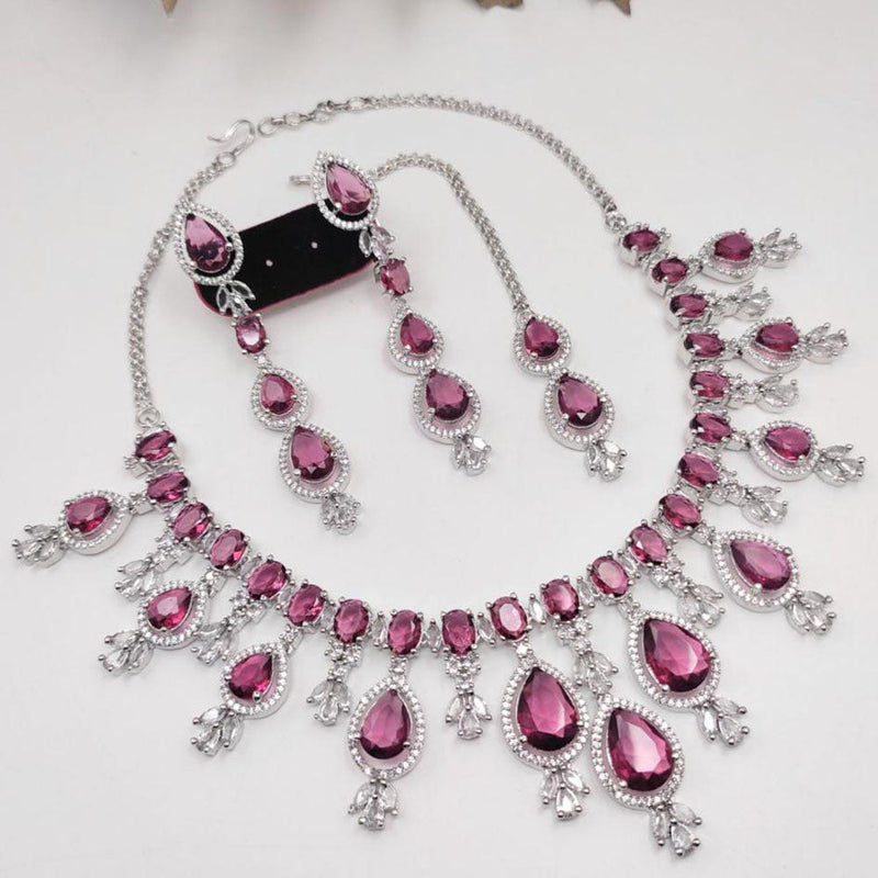 Aamrapali Silver Plated AD Necklace Set