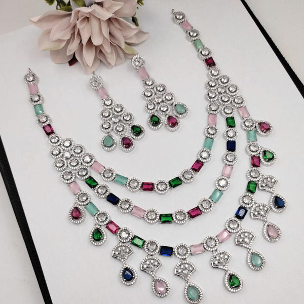 Aamrapali Silver Plated AD Necklace Set