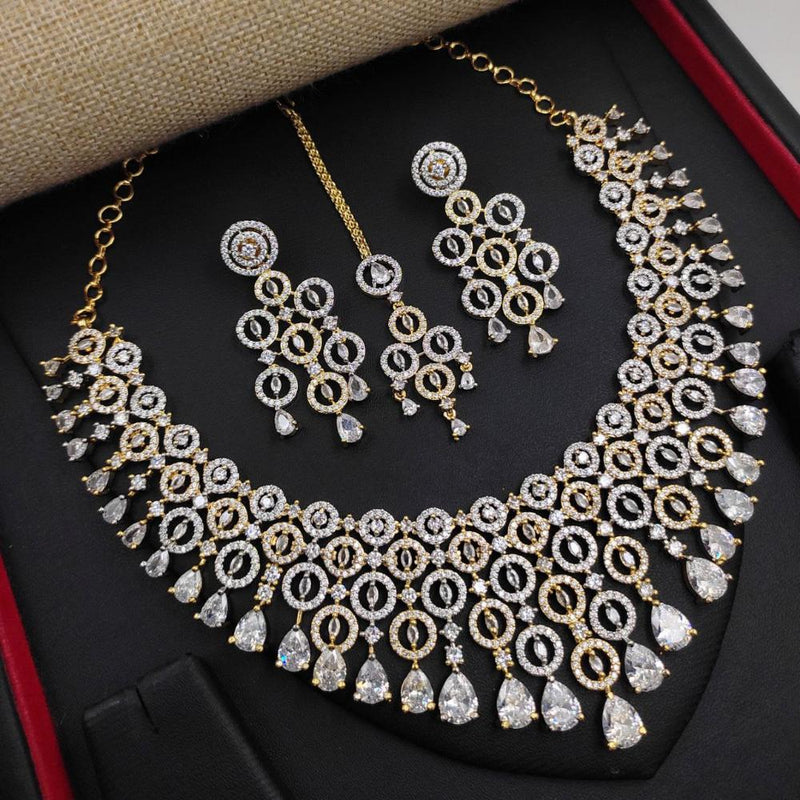 Aamrapali 2 Tone Plated American Diamond Necklace Set