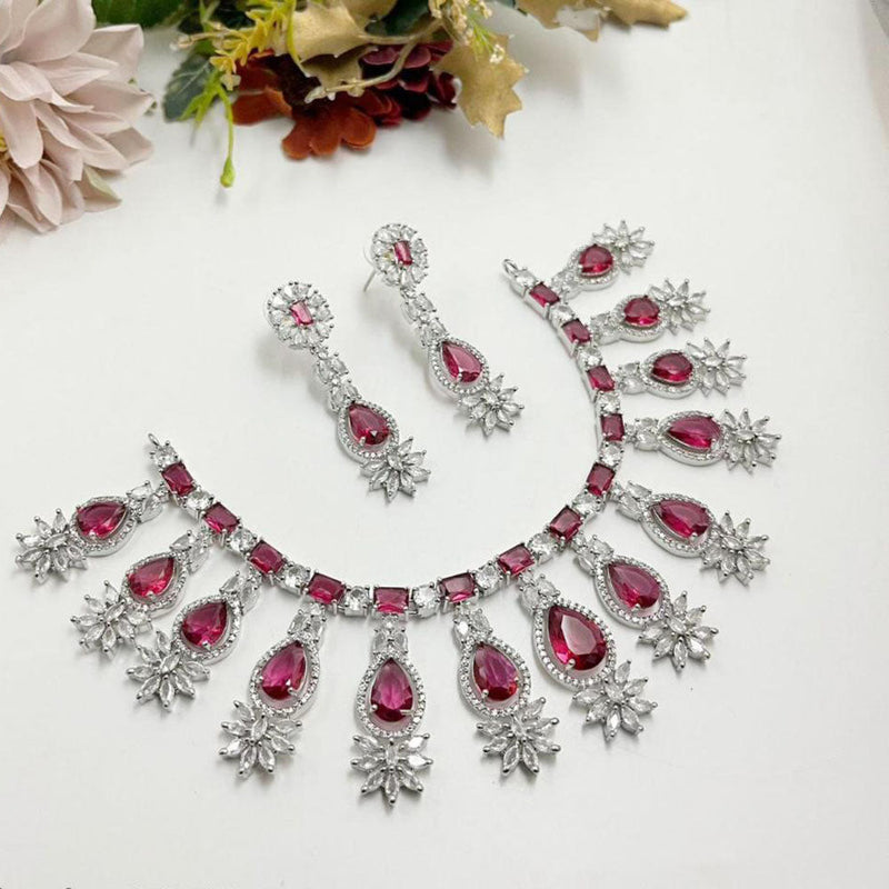 Aamrapali Silver Plated American Diamond Necklace Set