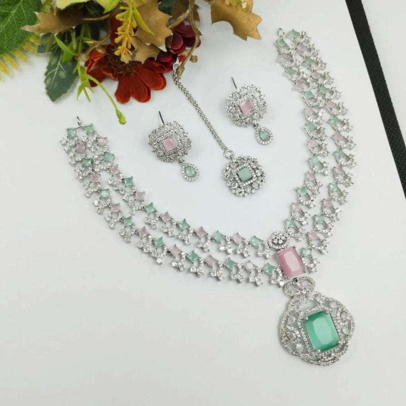 Aamrapali Silver Plated American Diamond Necklace Set